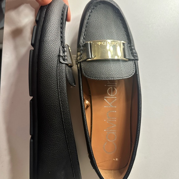 Calvin Klein Black and Gold Loafers for Women - Picture 2 of 3